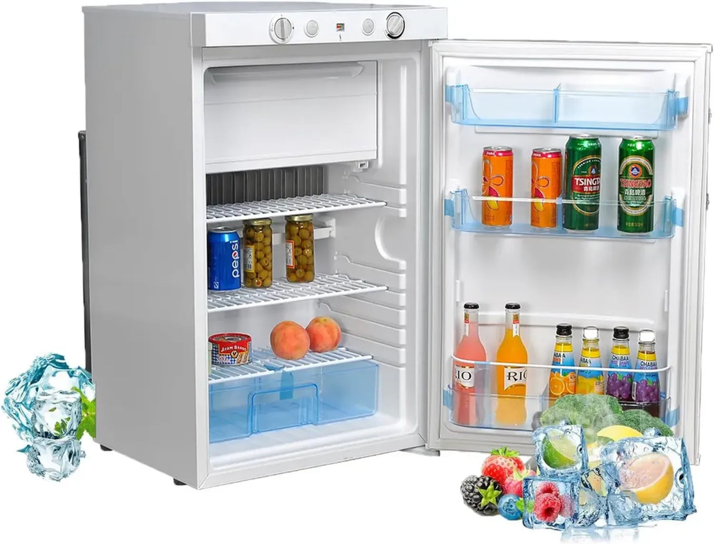 Réfrigérateur Tri-mixte 100L avec Congélateur, 12V/220V/Gaz, Blanc, Pour Camping-Car et Chalet